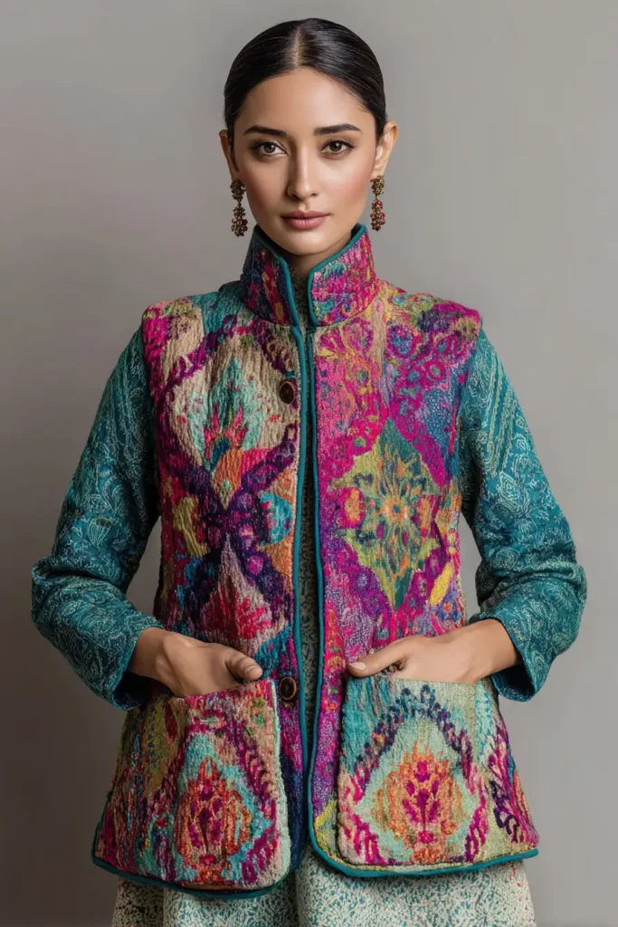 Luxurious Silk Nakshi Kantha Winter Jackets for Cozy Warmth