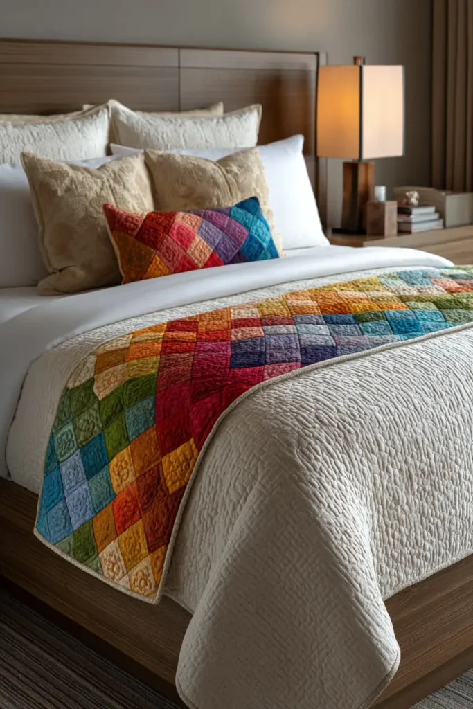 Sleek Irish Chain Quilted Bed Runners for Layered Bedroom Elegance