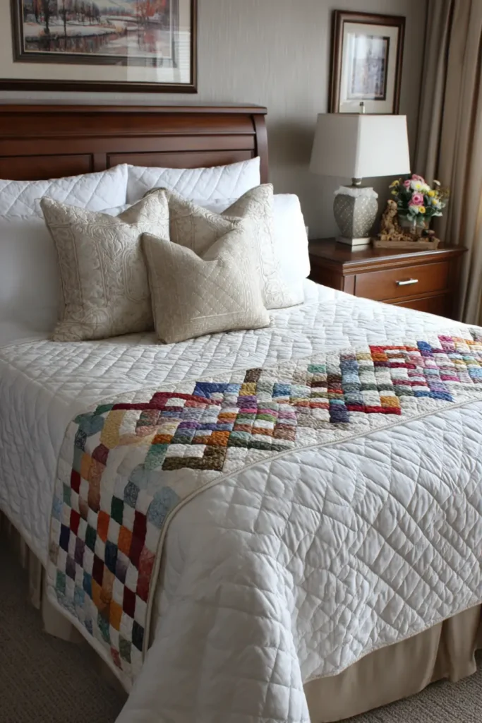 Sleek Irish Chain Quilted Bed Runners for Layered Bedroom Elegance