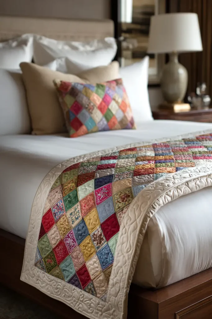 Sleek Irish Chain Quilted Bed Runners for Layered Bedroom Elegance