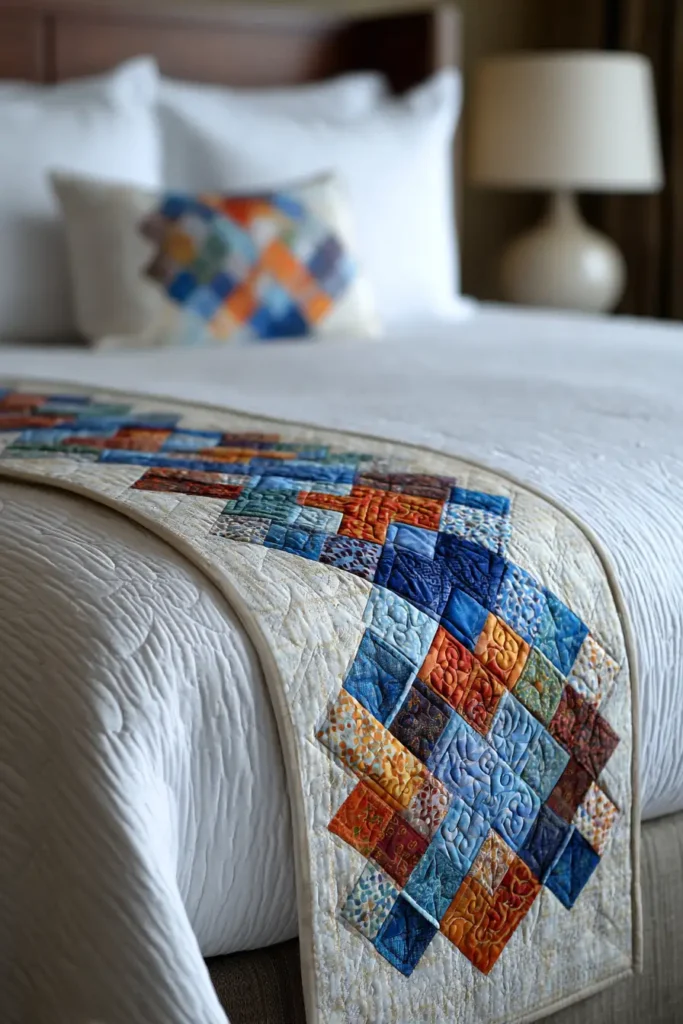 Sleek Irish Chain Quilted Bed Runners for Layered Bedroom Elegance