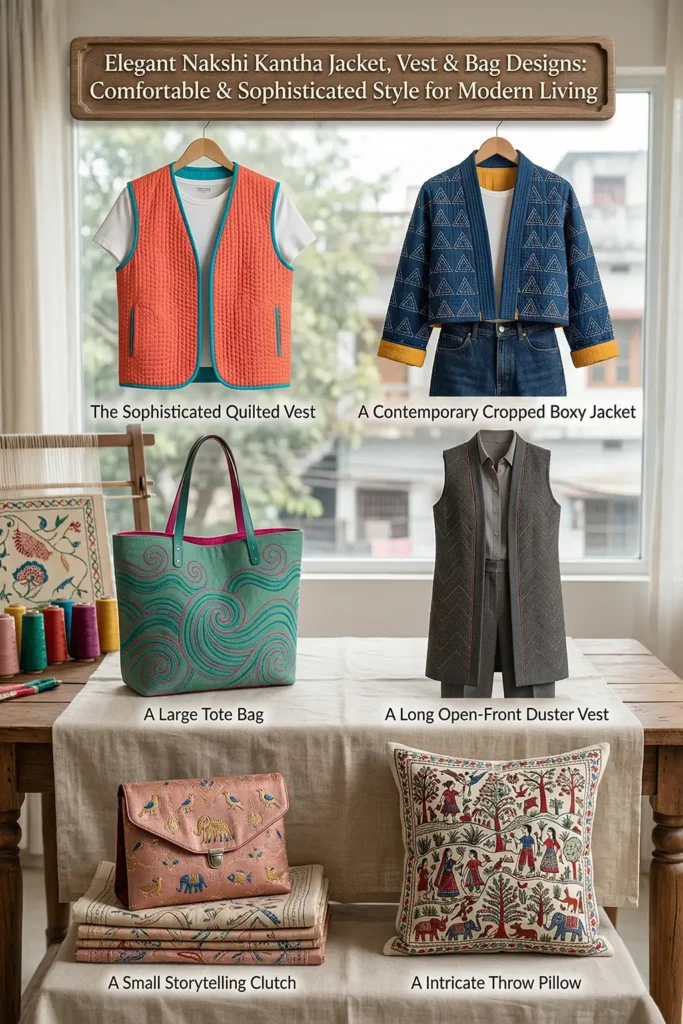 Sophisticated Nakshi Kantha Quilted Vests for Layered Sophistication