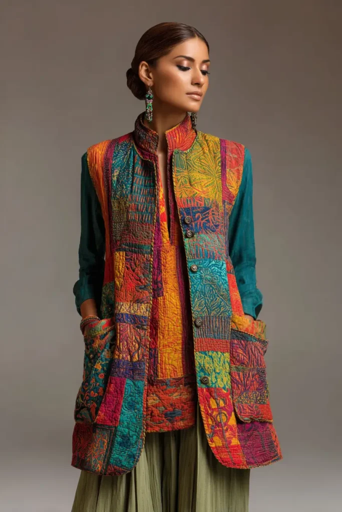 Sophisticated Nakshi Kantha Quilted Vests for Layered Sophistication