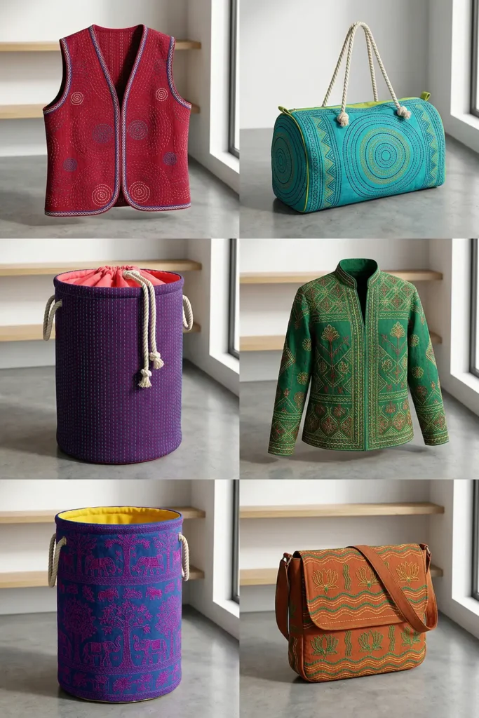 Spacious Nakshi Kantha Quilted Laundry Bags for Stylish Home Organization