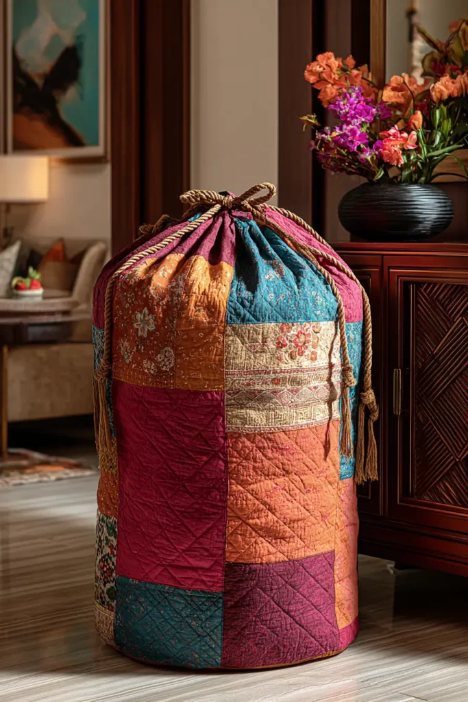 Spacious Nakshi Kantha Quilted Laundry Bags for Stylish Home Organization