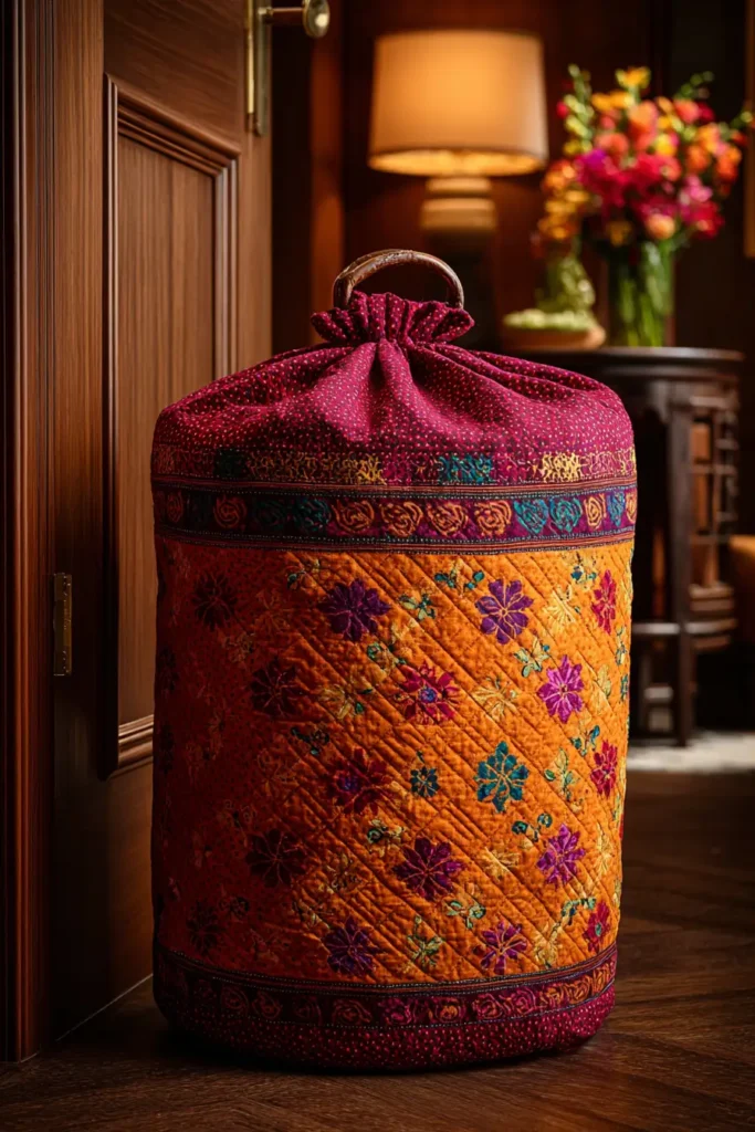Spacious Nakshi Kantha Quilted Laundry Bags for Stylish Home Organization