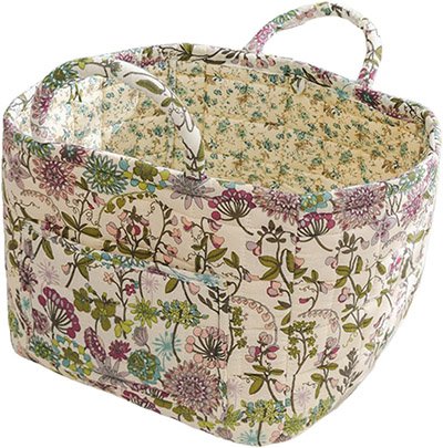 Boho Quilted Fabric Storage Basket with Handles