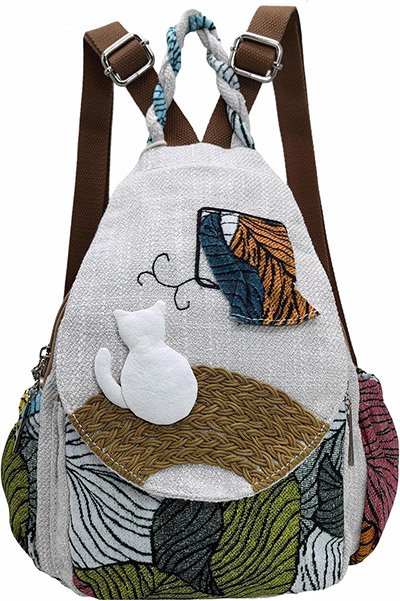 Cotton Hemp Cloth Backpack Boho Vintage Embroidered Casual Purse