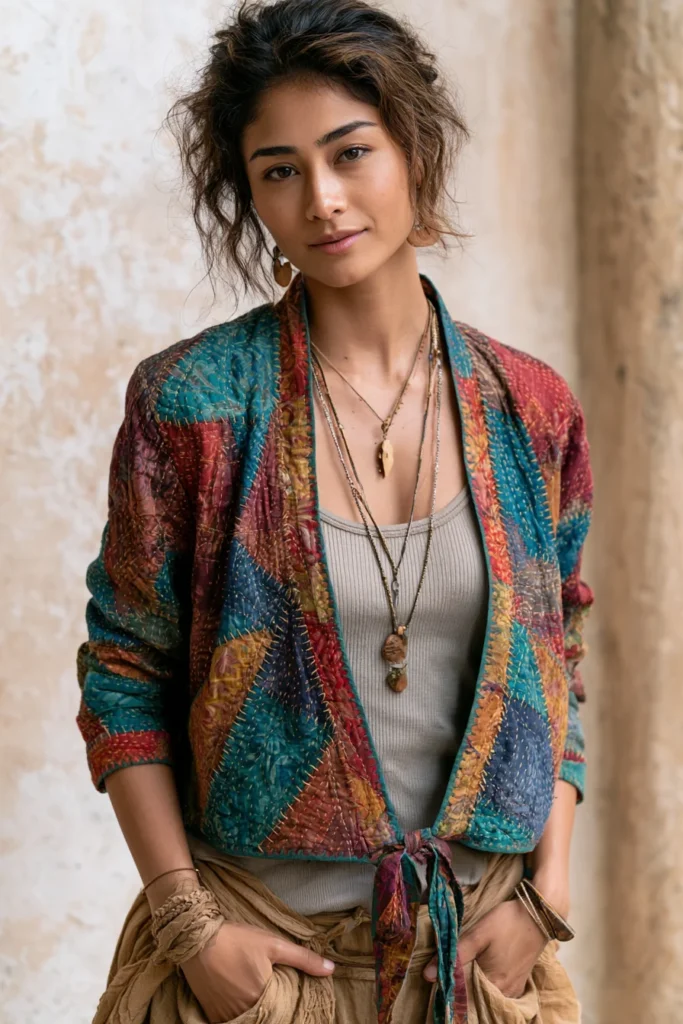 Cropped Kantha Stitch Boho Jackets for Modern Bohemian Outfits