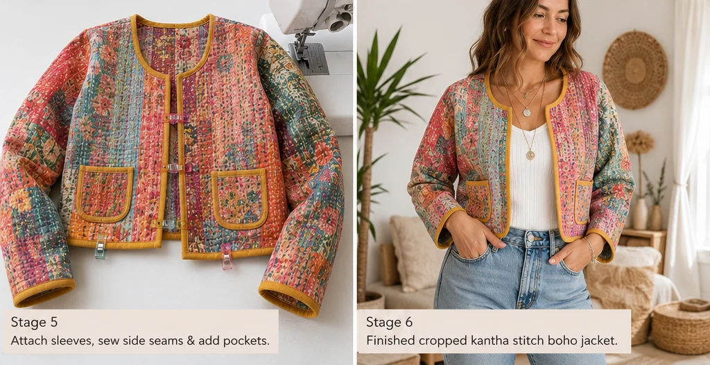 Cropped Kantha Stitch Boho Jackets for Modern Bohemian Outfits