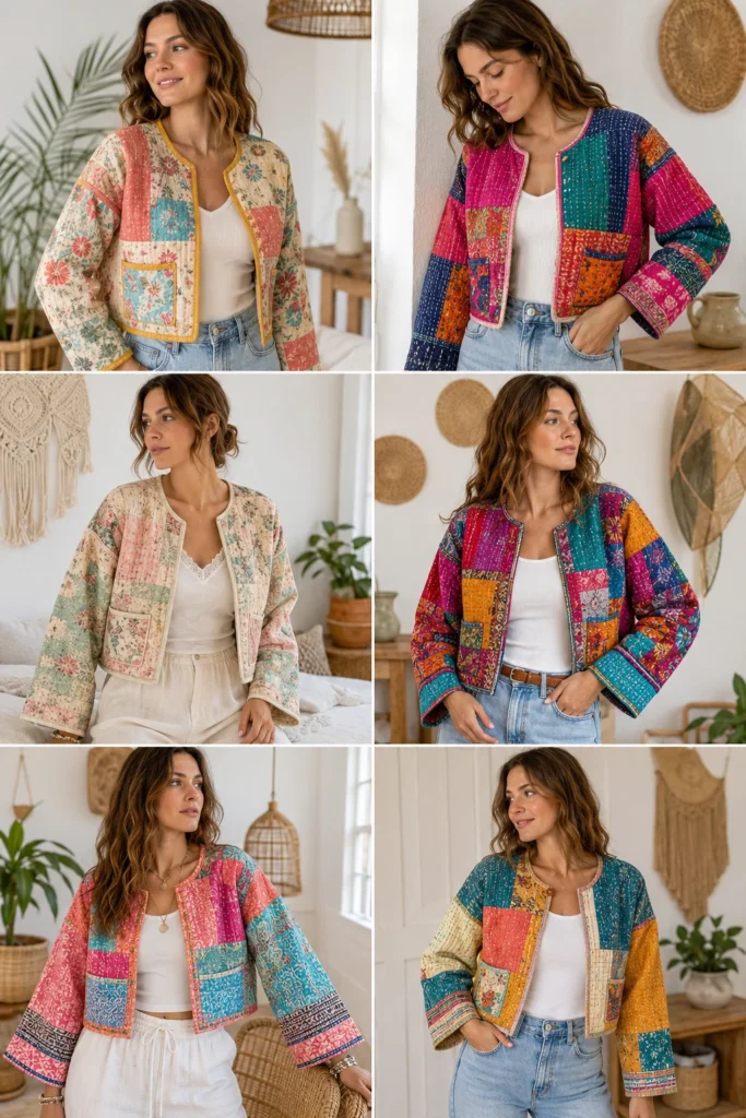 Cropped Kantha Stitch Boho Jackets for Modern Bohemian Outfits