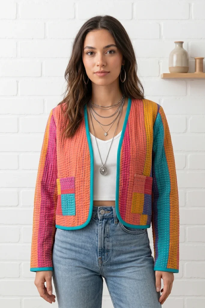 Cropped Kantha Stitch Boho Jackets for Modern Bohemian Outfits