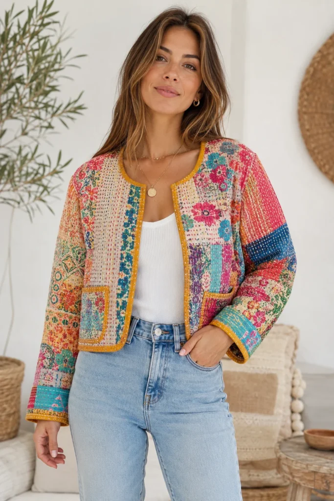 Cropped Kantha Stitch Boho Jackets for Modern Bohemian Outfits
