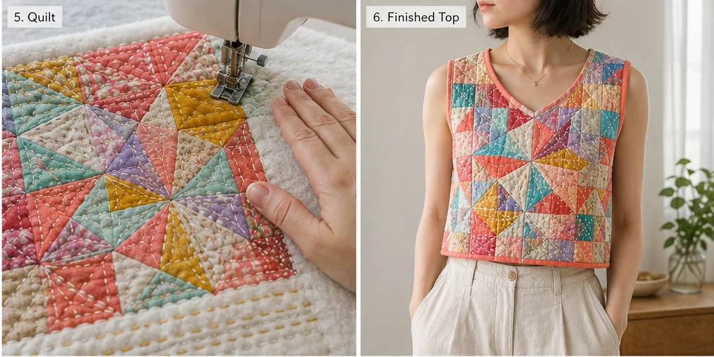 Cropped Patchwork Quilted Tops with Traditional Japanese Motifs