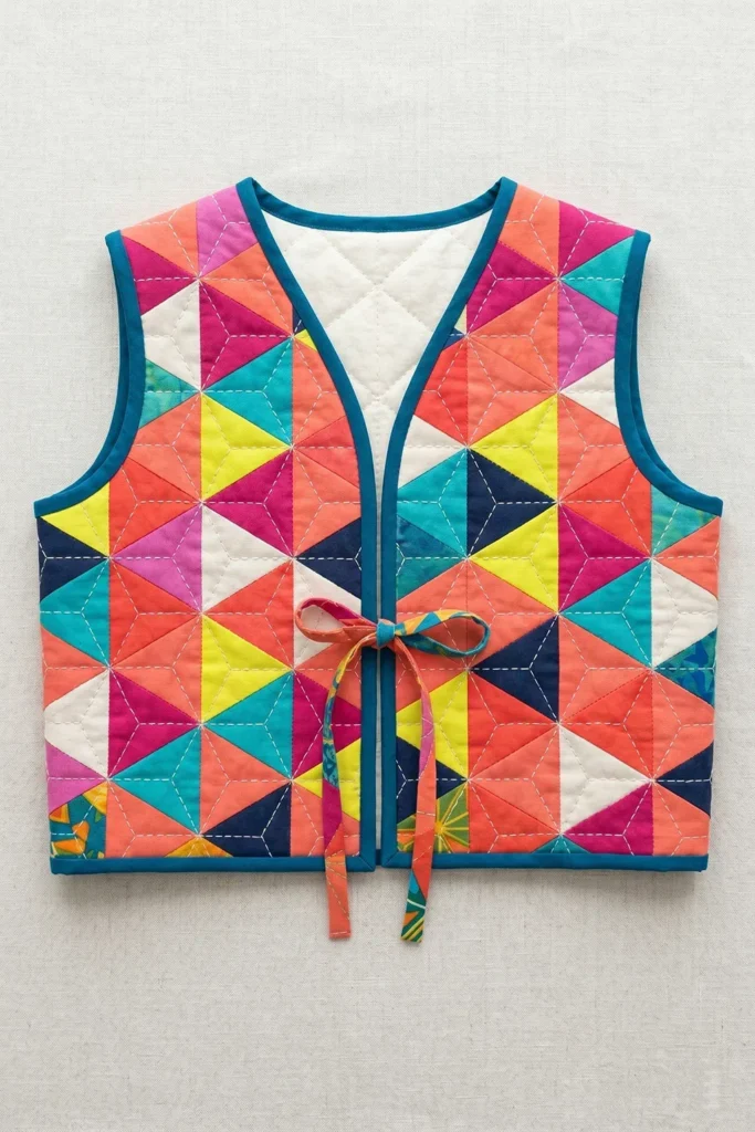 Cropped Patchwork Quilted Tops with Traditional Japanese Motifs