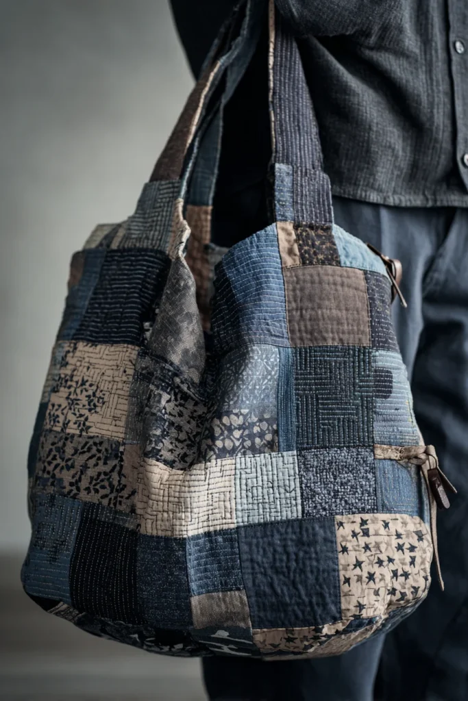 Eco-Friendly Boro Patchwork Japanese Quilted Shopper Bags for Sustainable Living