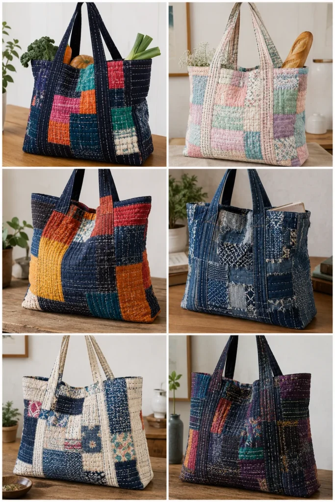 Eco-Friendly Boro Patchwork Japanese Quilted Shopper Bags for Sustainable Living