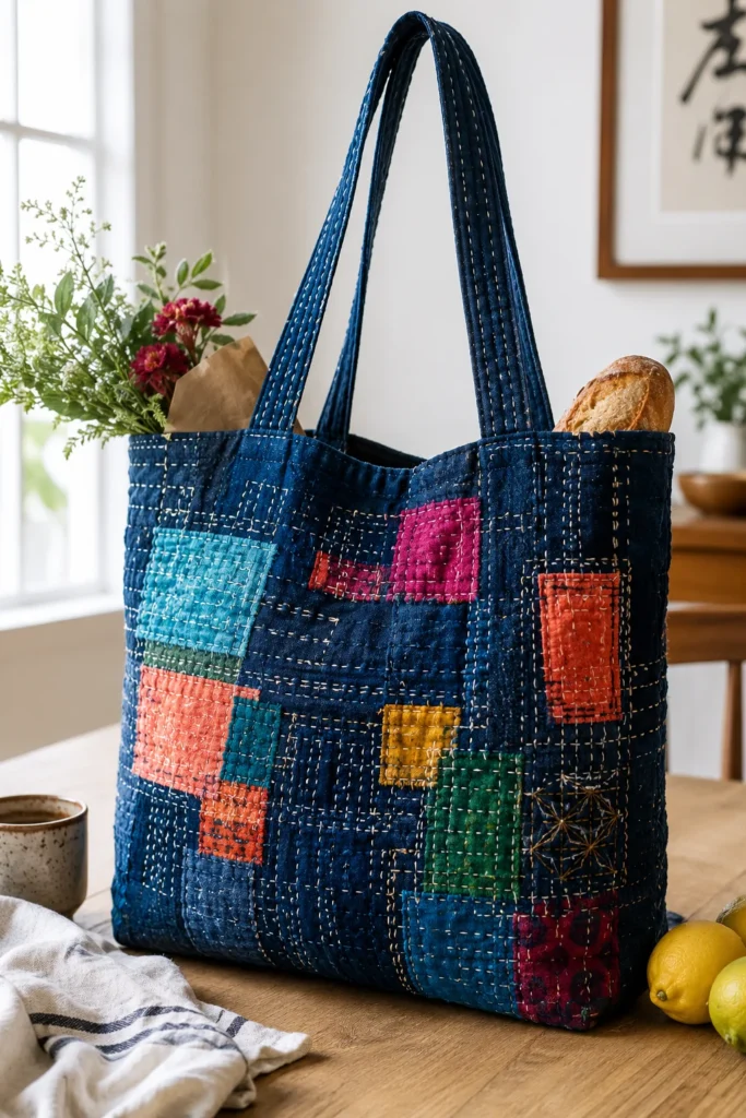 Eco-Friendly Boro Patchwork Japanese Quilted Shopper Bags for Sustainable Living