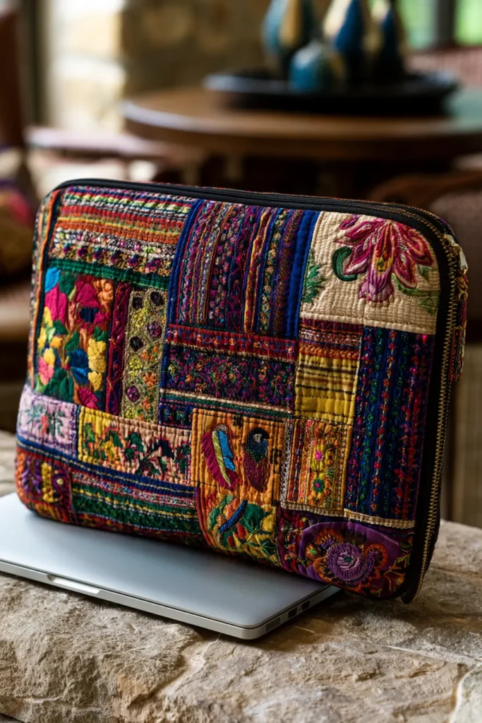 Elegant Embroidered Bohemian Quilt Laptop Sleeves for Modern Professionals