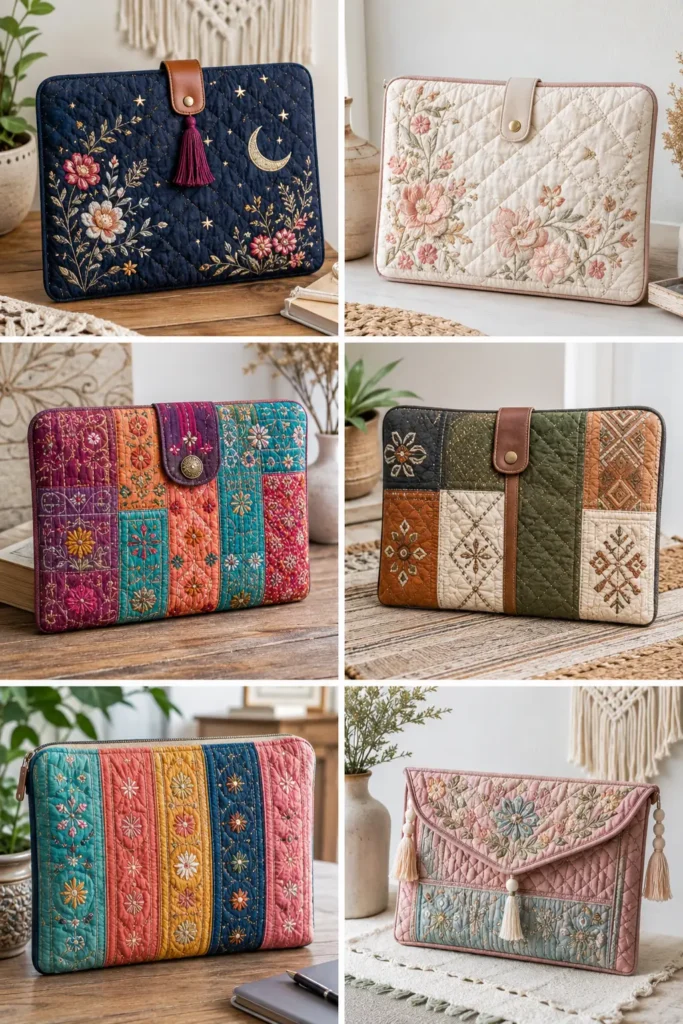 Elegant Embroidered Bohemian Quilt Laptop Sleeves for Modern Professionals