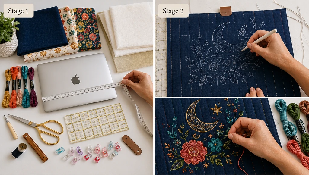 Elegant Embroidered Bohemian Quilt Laptop Sleeves for Modern Professionals