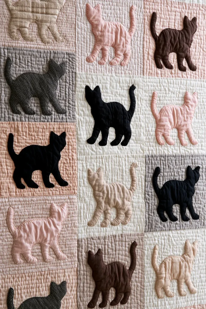 Elegant Minimalist Cat Silhouette Quilt Patterns for Chic Modern Spaces