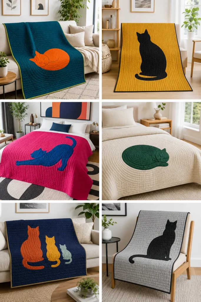 Elegant Minimalist Cat Silhouette Quilt Patterns for Chic Modern Spaces