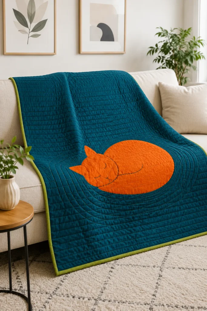 Elegant Minimalist Cat Silhouette Quilt Patterns for Chic Modern Spaces