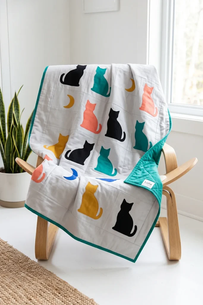 Elegant Minimalist Cat Silhouette Quilt Patterns for Chic Modern Spaces