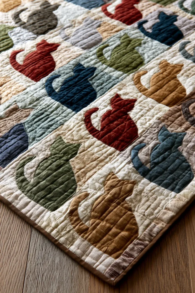 Elegant Minimalist Cat Silhouette Quilt Patterns for Chic Modern Spaces