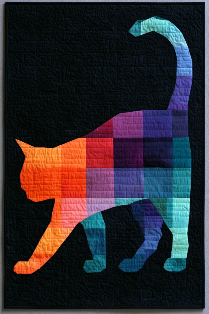 Elegant Minimalist Cat Silhouette Quilt Patterns for Chic Modern Spaces