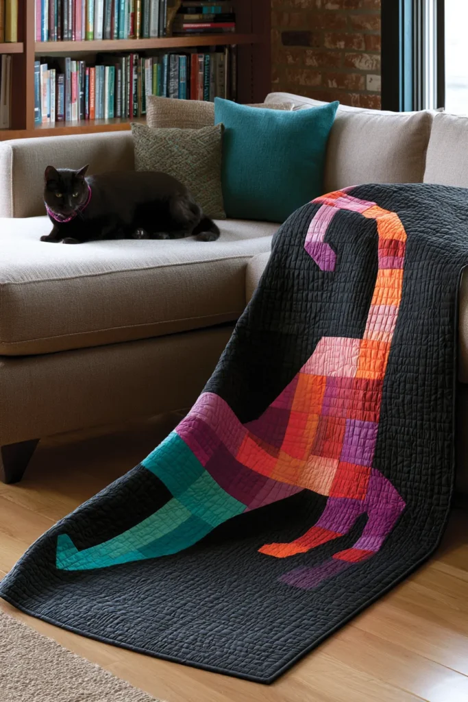 Elegant Minimalist Cat Silhouette Quilt Patterns for Chic Modern Spaces