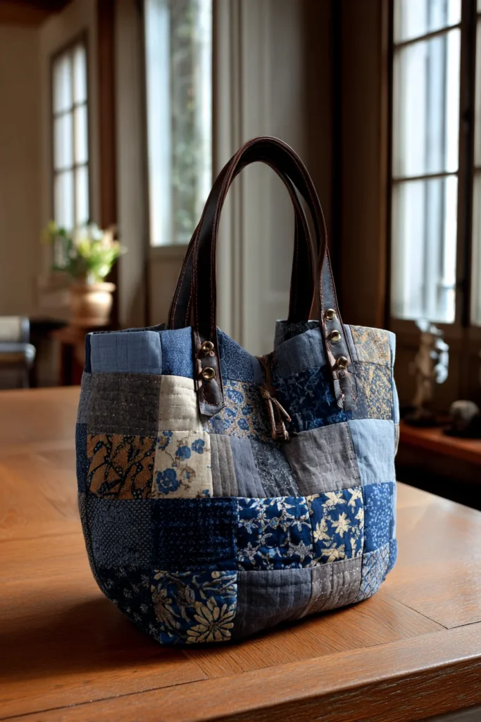 Elegant Sashiko Stitched Japanese Quilt Tote Bags for Everyday Carry