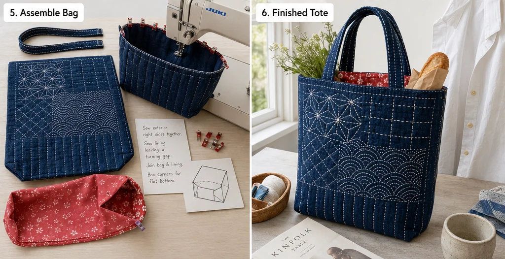 Elegant Sashiko Stitched Japanese Quilt Tote Bags for Everyday Carry