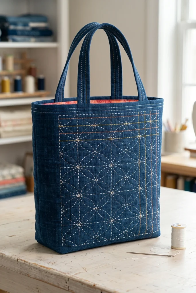 Elegant Sashiko Stitched Japanese Quilt Tote Bags for Everyday Carry