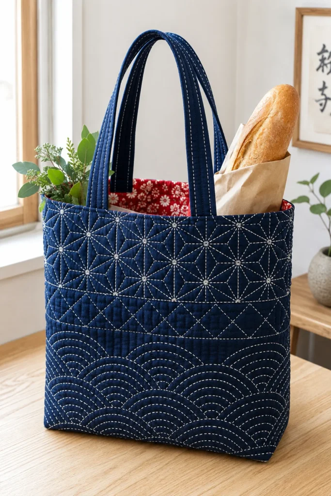 Elegant Sashiko Stitched Japanese Quilt Tote Bags for Everyday Carry