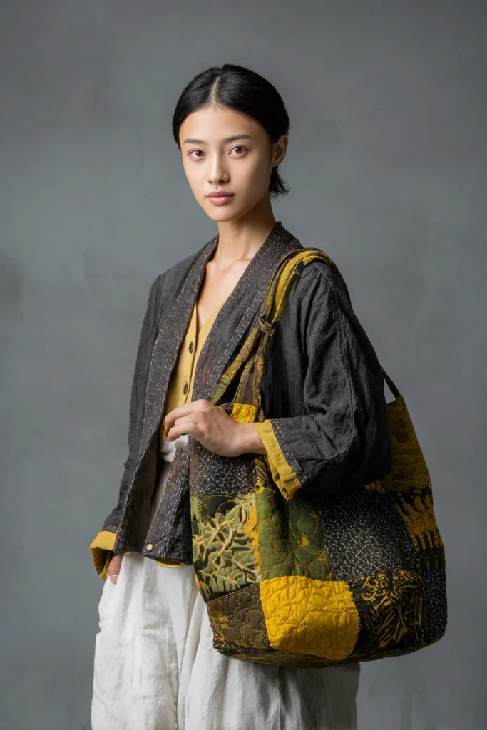 Elegant Sashiko Stitched Japanese Quilt Tote Bags for Everyday Carry