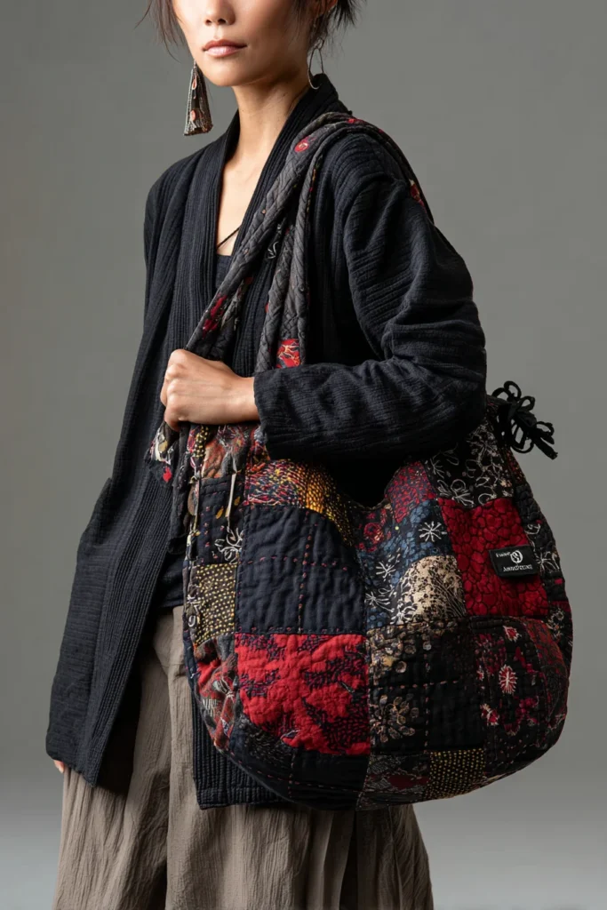 Elegant Sashiko Stitched Japanese Quilt Tote Bags for Everyday Carry