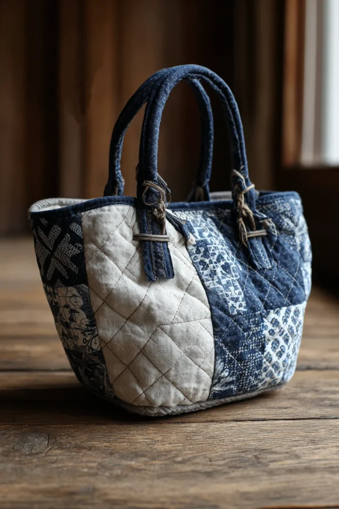 Elegant Sashiko Stitched Japanese Quilt Tote Bags for Everyday Carry