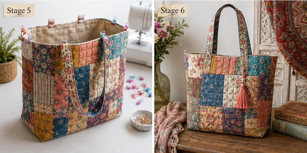 Elegant Vintage Patchwork Boho Quilt Tote Bags for Everyday Sophistication