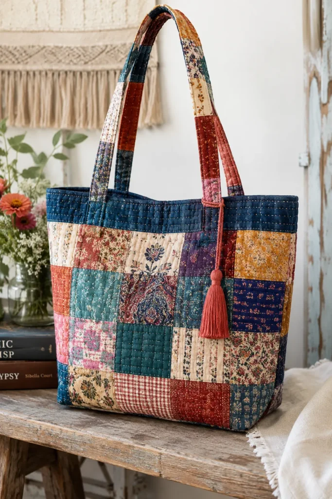 Elegant Vintage Patchwork Boho Quilt Tote Bags for Everyday Sophistication