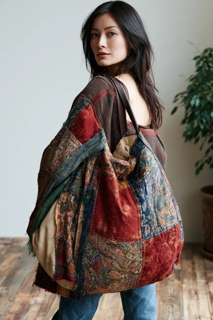 Elegant Vintage Patchwork Boho Quilt Tote Bags for Everyday Sophistication