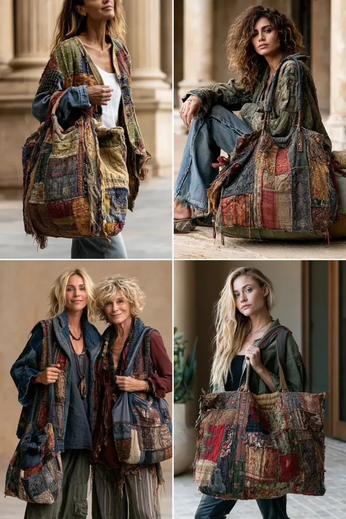 Elegant Vintage Patchwork Boho Quilt Tote Bags for Everyday Sophistication