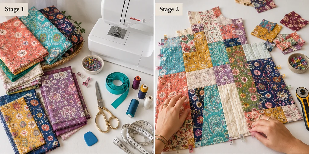 Flutter Sleeve Patchwork Boho Quilt Tops for Elegant Everyday Wear