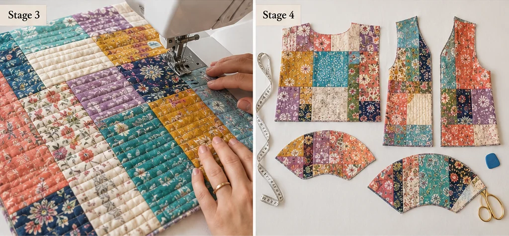 Flutter Sleeve Patchwork Boho Quilt Tops for Elegant Everyday Wear