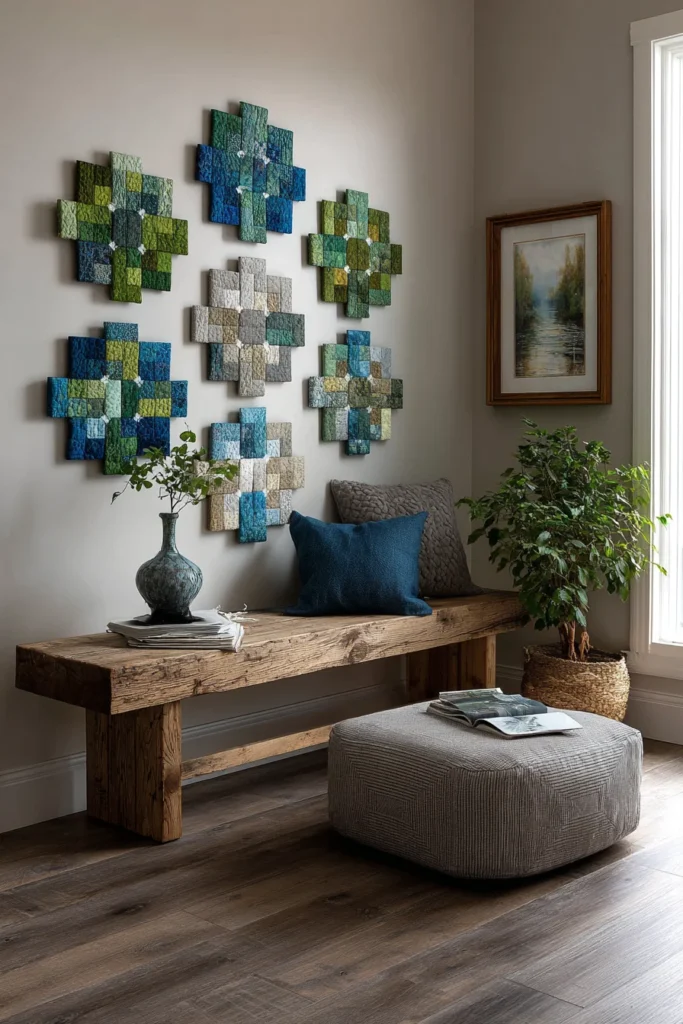 Framed Irish Chain Quilt Blocks for Textured Statement Wall Art