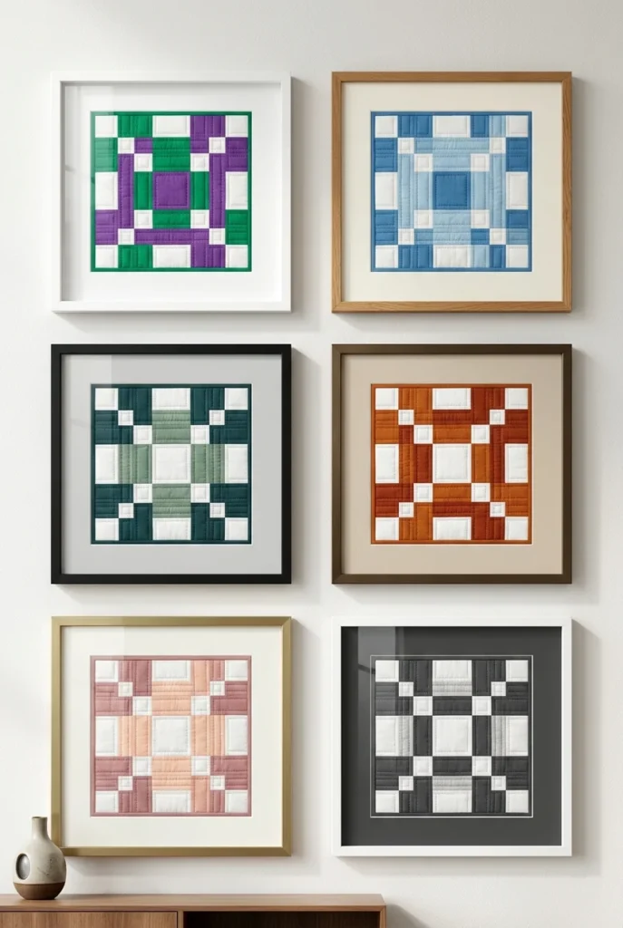 Framed Irish Chain Quilt Blocks for Textured Statement Wall Art