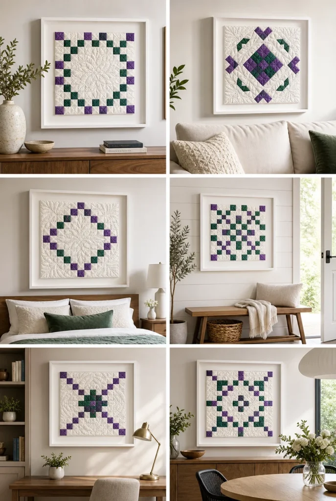 Framed Irish Chain Quilt Blocks for Textured Statement Wall Art