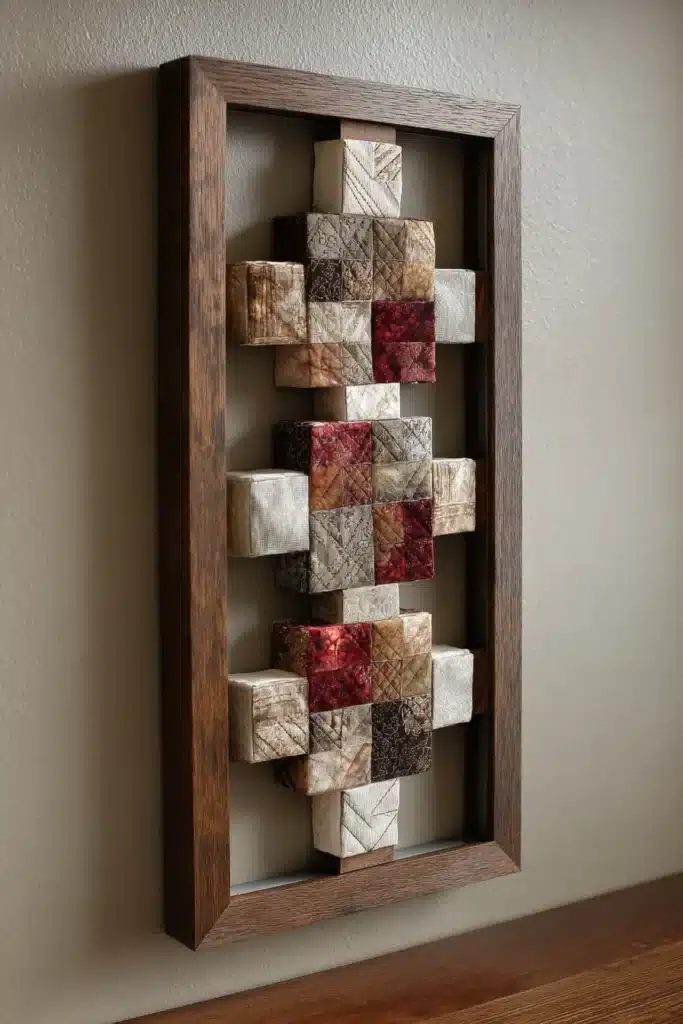 Framed Irish Chain Quilt Blocks for Textured Statement Wall Art