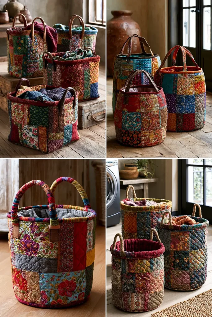 Large Boho Quilted Laundry Hampers for Chic Home Organization